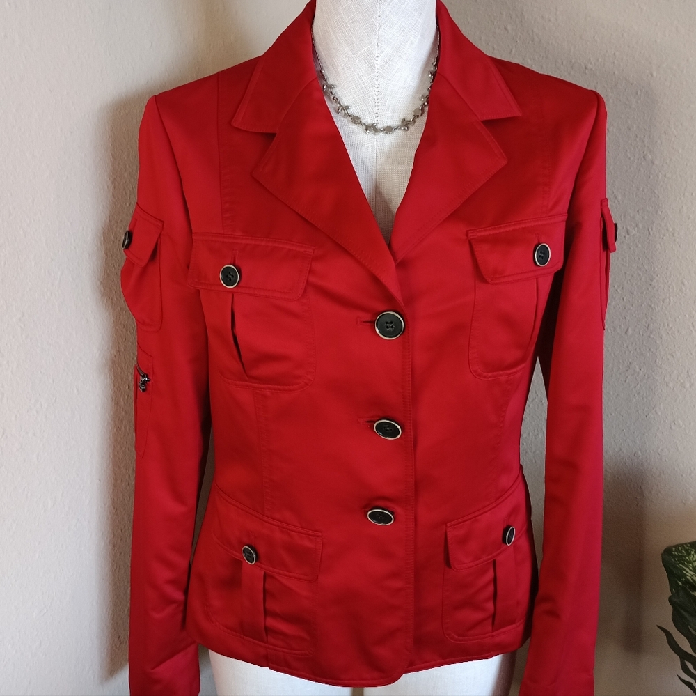 Carlisle Red Cargo Style Button Up Jacket Size 4